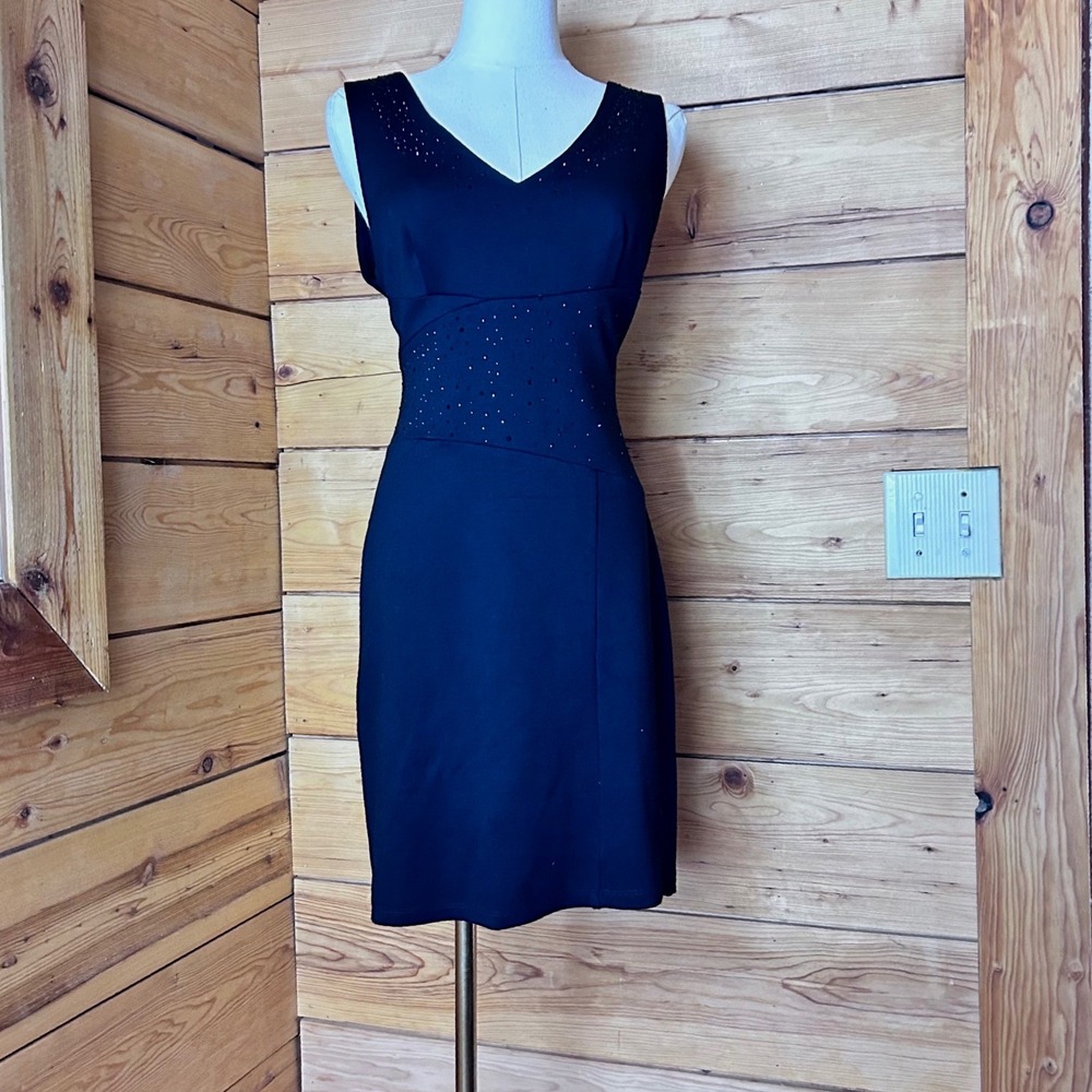 Rhinestone Shimmer Cocktail Dress Womens Large Black Ponte Velvet Graham Spencer